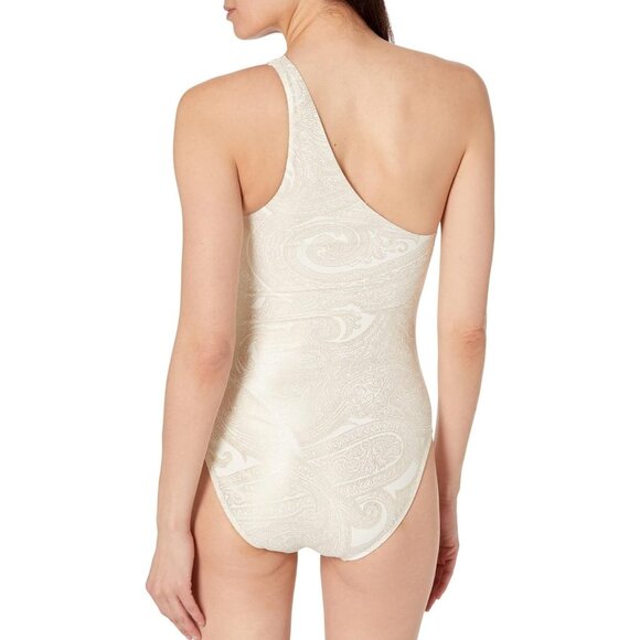 Ralph Lauren Swim One-Piece Swimsuit Lux Paisley Gold Foil One Shoulder Swimwear - Picture 7 of 9